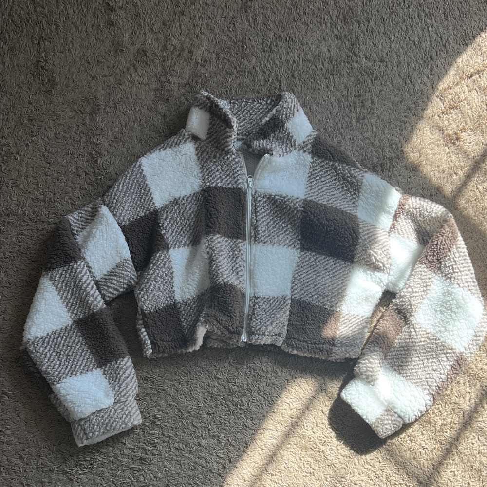Plaid Fleece Zip-Up Jacket